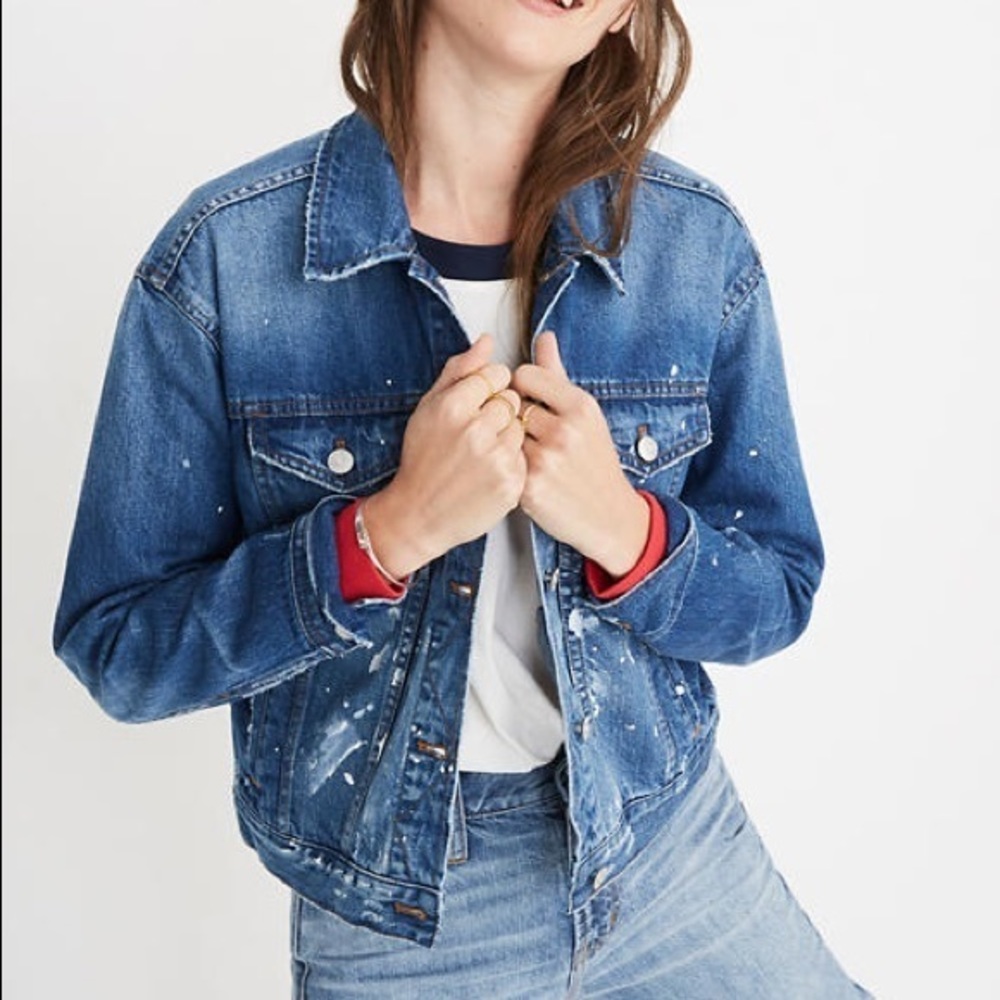 NWT Madewell Boxy Crop Denim Jacket Blue Women XS Jean Casual Contemporary Fall